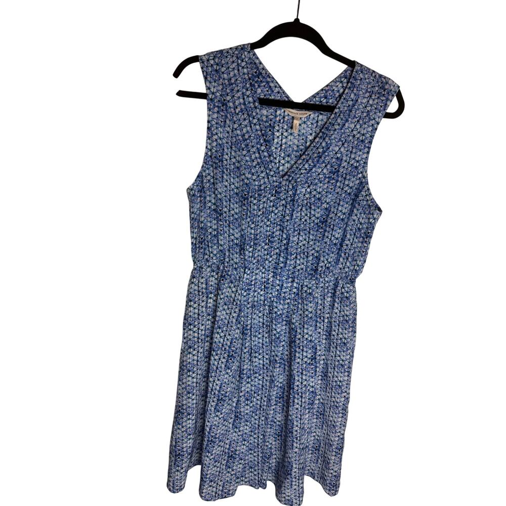 Rebecca Taylor Blue Print 100% Silk Dress Size 6 Sleeveless V Neck